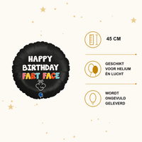 Happy Birthday Fart Face Folie Ballon - 45 cm - Ballonnenshop.nl