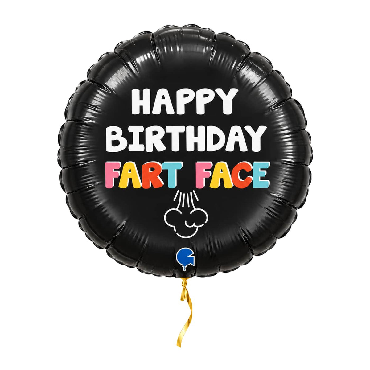 Happy Birthday Fart Face Ballon – met helium gevuld, met gouden lint