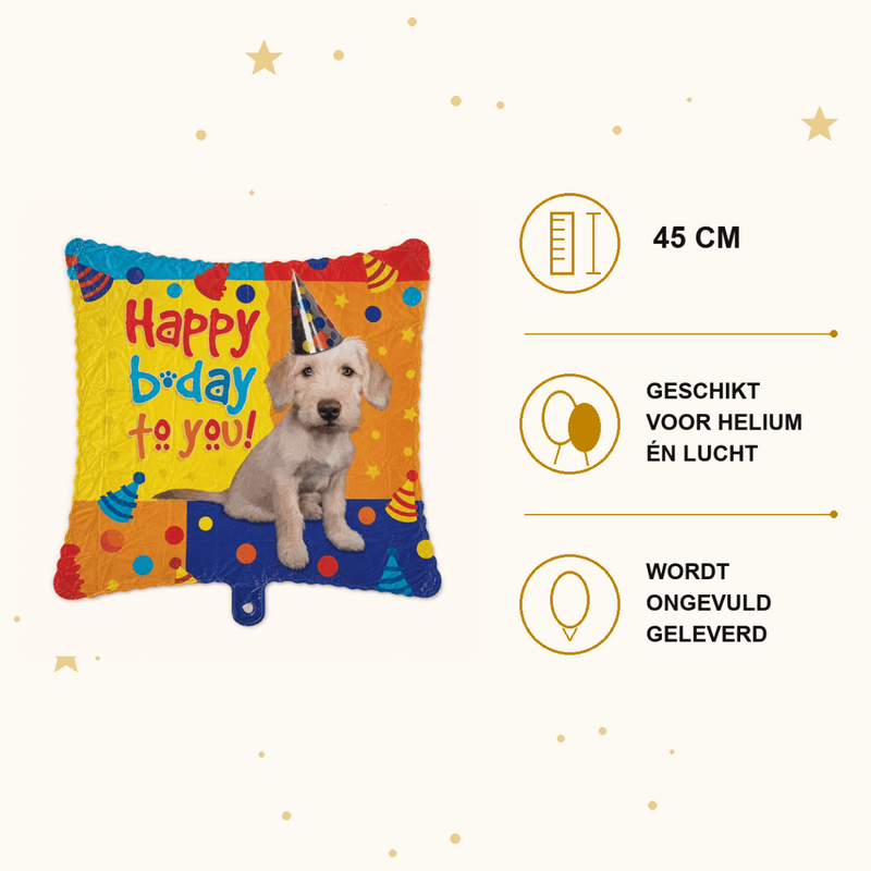 Happy Birthday Hond Folie Ballon - 45 cm - Ballonnenshop.nl
