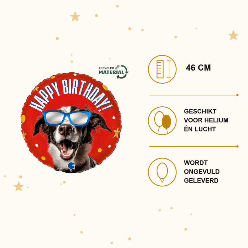 Happy Birthday Hond Folie Ballon - 46 cm - Ballonnenshop.nl