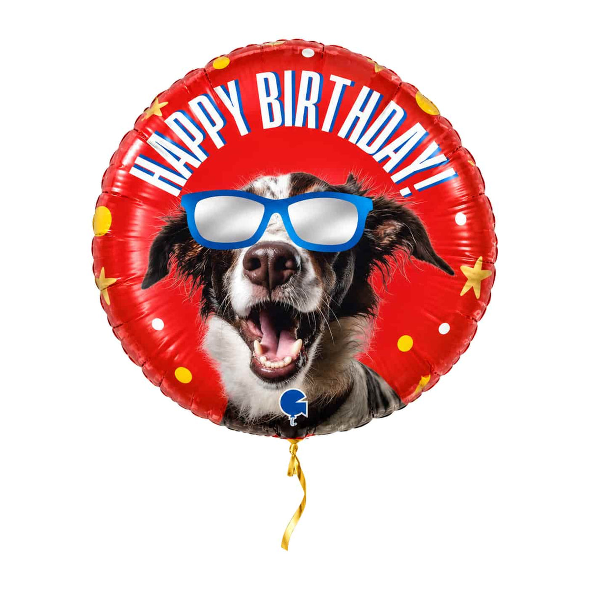 Happy Birthday Hond Ballon – met helium gevuld, met gouden lint