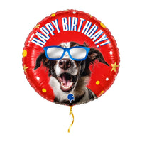 Happy Birthday Hond Ballon – met helium gevuld, met gouden lint