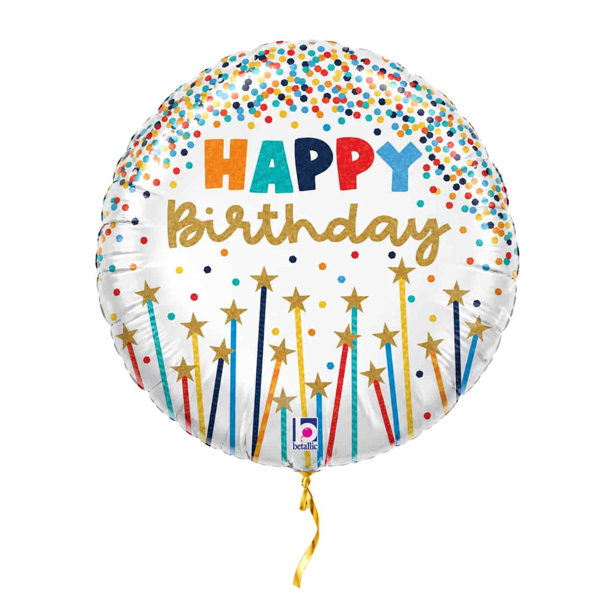 Happy Birthday Kaarsen Ballon – met helium gevuld, met gouden lint