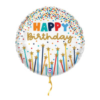 Happy Birthday Kaarsen Ballon – met helium gevuld, met gouden lint