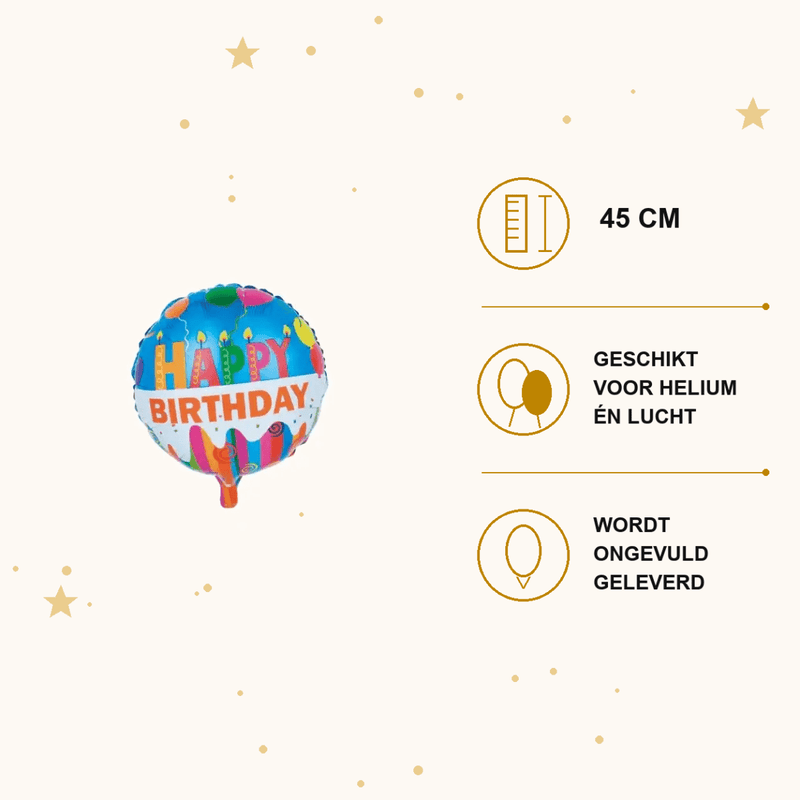 Happy Birthday Kaarsjes Versiering Folie Ballon - 45 cm - Ballonnenshop.nl
