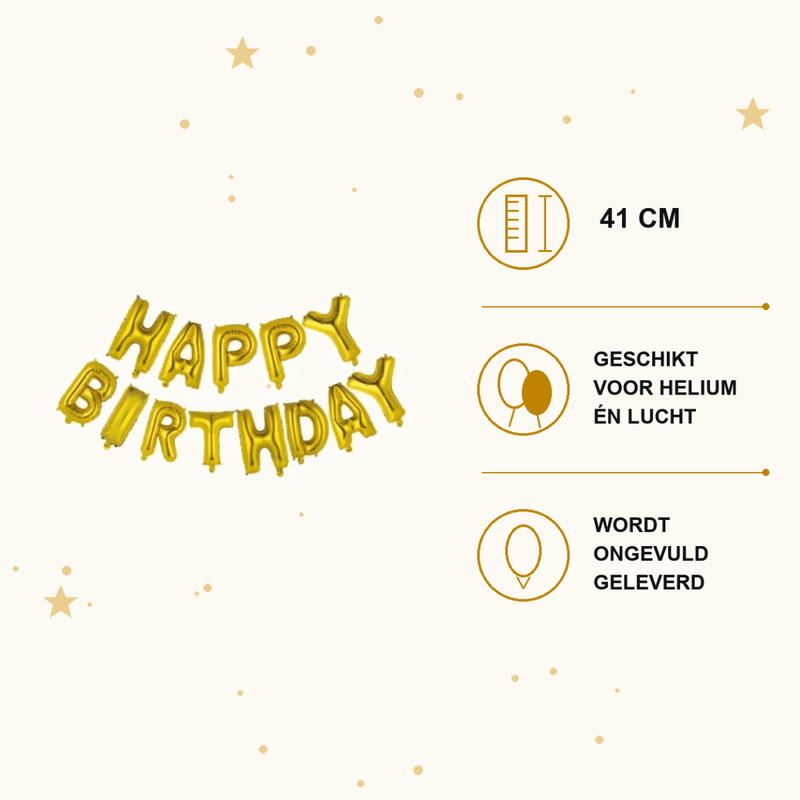 Happy Birthday Letter Ballonnen Goud 41 cm - Ballonnenshop.nl