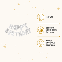 Happy Birthday Letter Ballonnen Zilver 41 cm - Ballonnenshop.nl