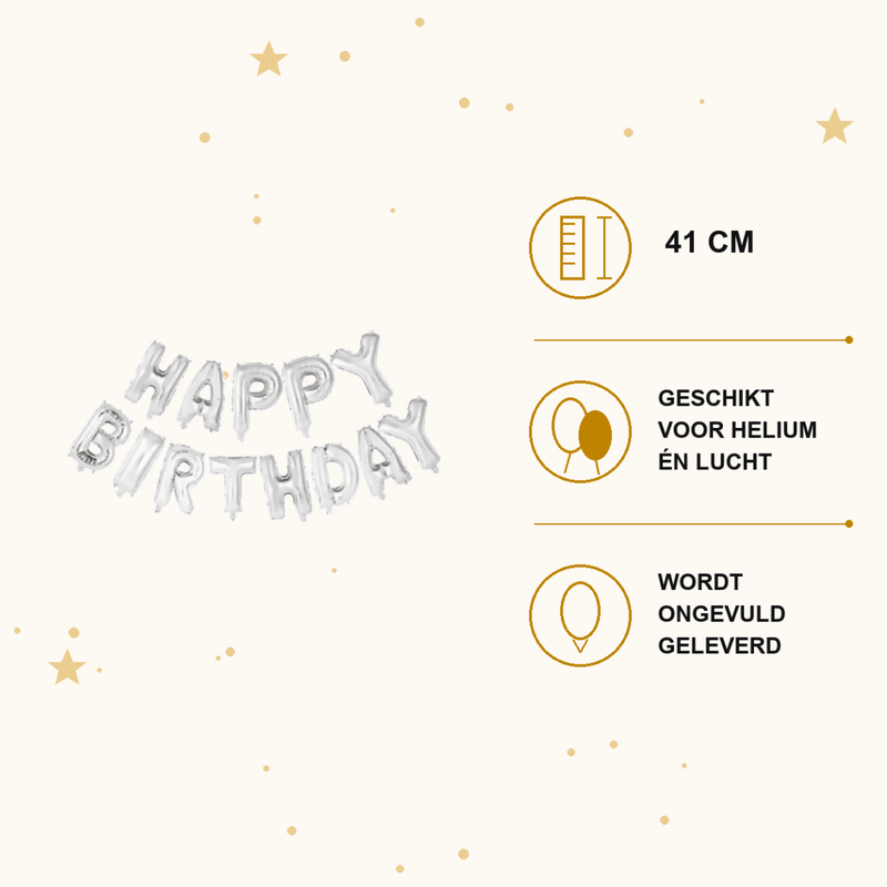 Happy Birthday Letter Ballonnen Zilver 41 cm - Ballonnenshop.nl