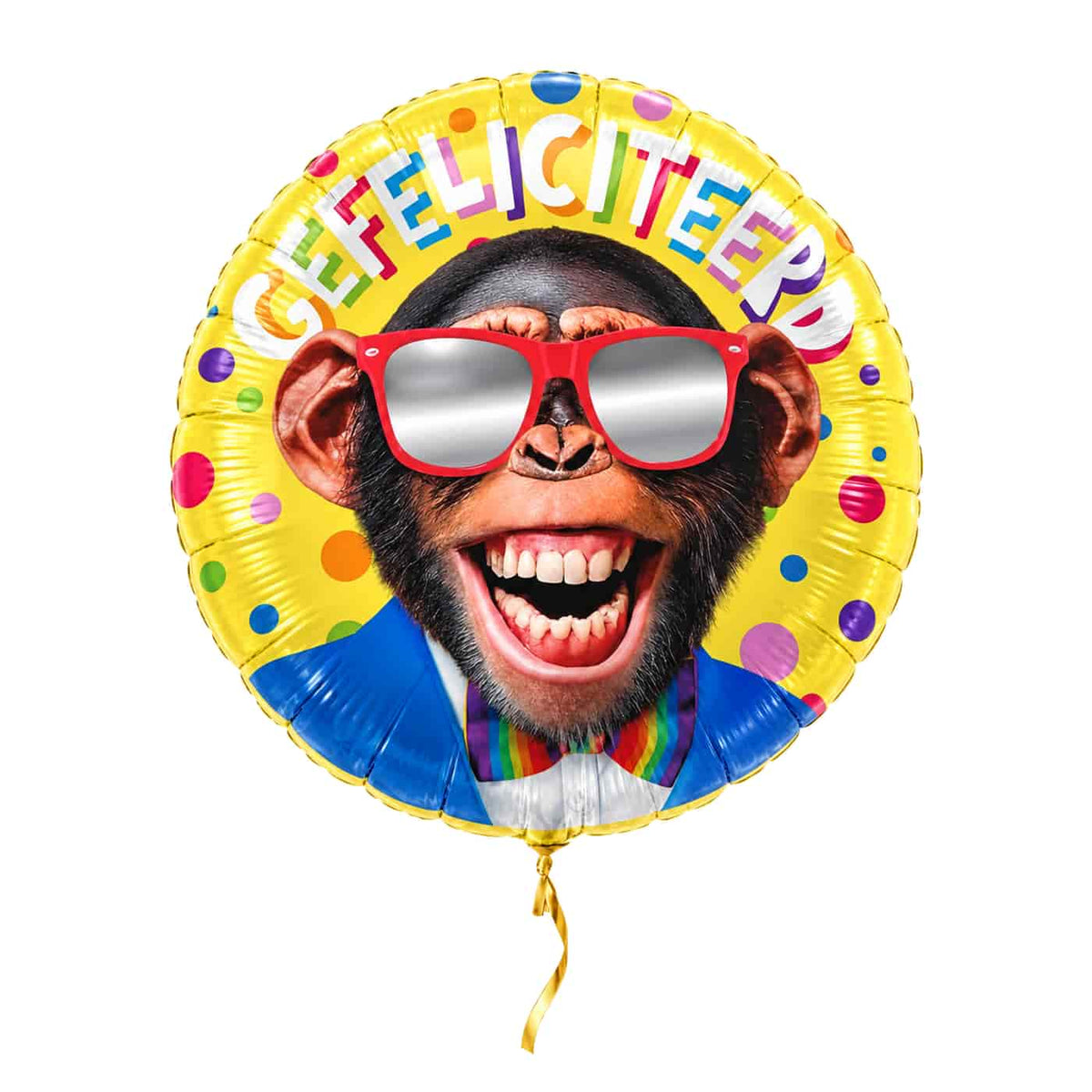 Gefeliciteerd Aap Helium Ballon – met helium gevuld, met gouden lint