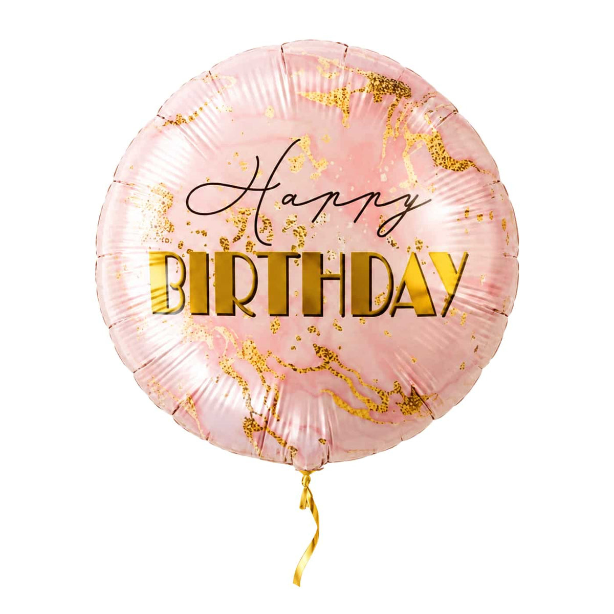 Happy Birthday Marmer Ballon – met helium gevuld, met gouden lint