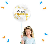 Happy Birthday Marmer Wit/Goud Helium Ballon - Gevuld Met Helium - 46 cm - Ballonnenshop.nl