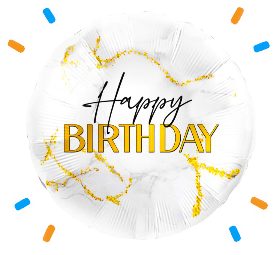 Happy Birthday Marmer Wit/Goud Helium Ballon - Gevuld Met Helium - 46 cm - Ballonnenshop.nl