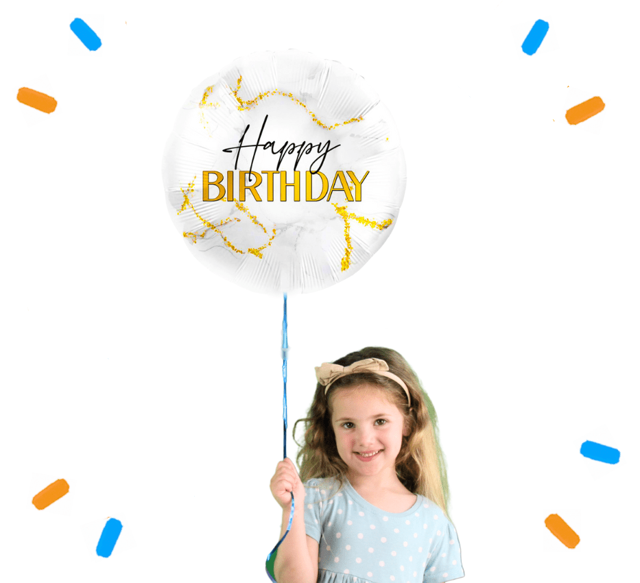 Happy Birthday Marmer Wit/Goud Helium Ballon - Gevuld Met Helium - 46 cm - Ballonnenshop.nl