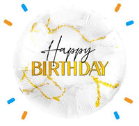 Happy Birthday Marmer Wit/Goud Helium Ballon - Gevuld Met Helium - 46 cm - Ballonnenshop.nl