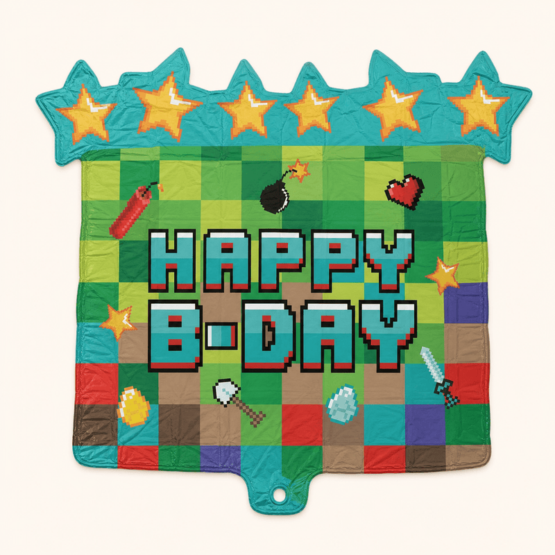 Happy Birthday Pixel Party - Minecraft - Folie Ballon - 63 cm - Ballonnenshop.nl