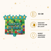 Happy Birthday Pixel Party - Minecraft - Folie Ballon - 63 cm - Ballonnenshop.nl