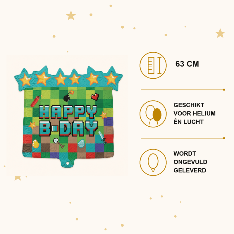 Happy Birthday Pixel Party - Minecraft - Folie Ballon - 63 cm - Ballonnenshop.nl