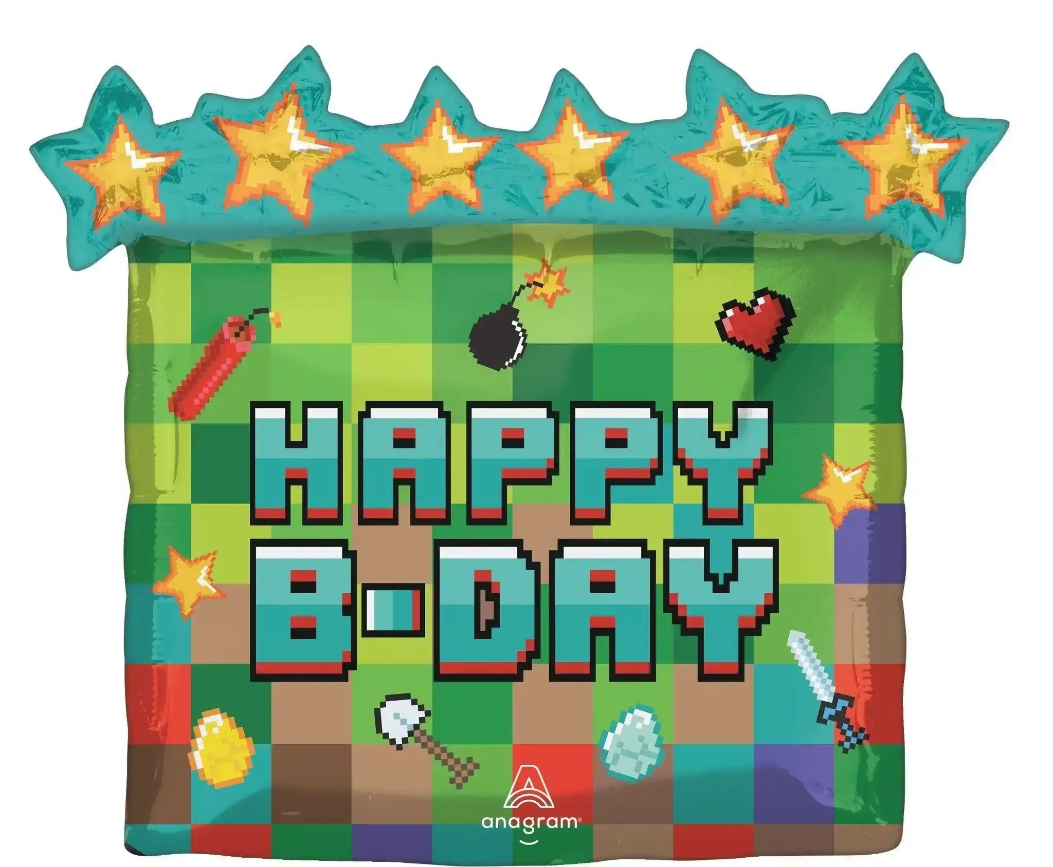 Happy Birthday Pixel Party - Minecraft - Folie Ballon - 63 cm - Ballonnenshop.nl