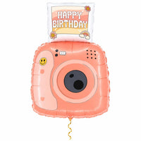 Happy Birthday Polaroid Camera met dun metallic gouden lint op witte achtergrond – Ballonnenshop.nl