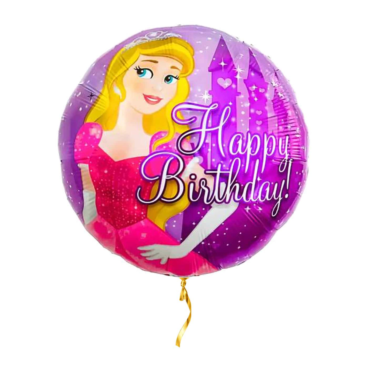 Happy Birthday Prinses Ballon – met helium gevuld, met gouden lint
