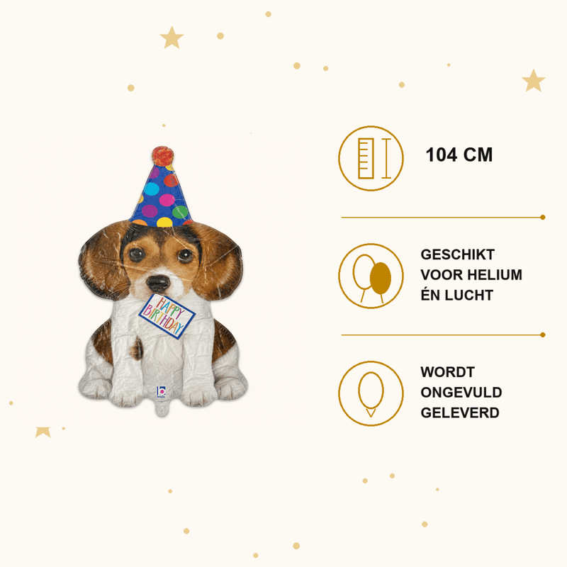 Happy Birthday Puppy Folie Ballon - 104 cm - Ballonnenshop.nl