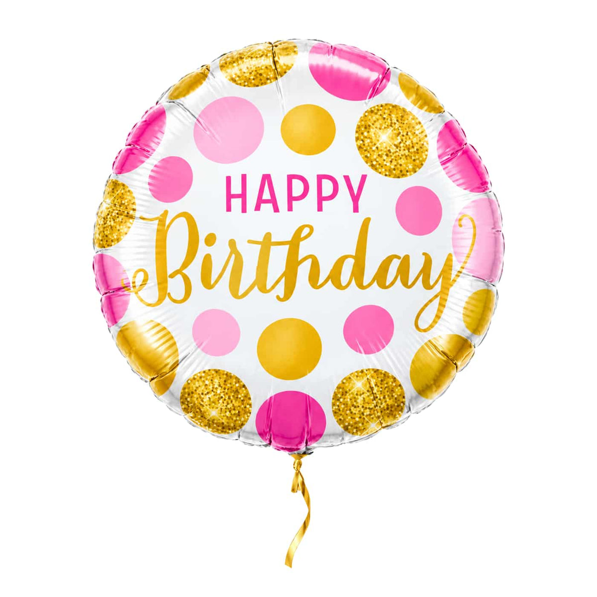 Happy Birthday Roze Goud ballon – met helium gevuld, met gouden lint