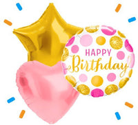 Happy Birthday Roze/Goud/Wit Trosje Helium Ballonnen - Gevuld Met Helium - 46 cm - Ballonnenshop.nl