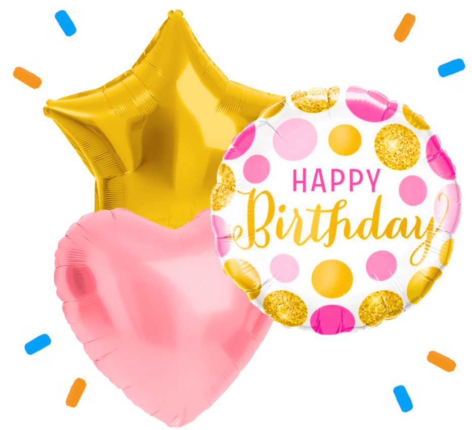 Happy Birthday Roze/Goud/Wit Trosje Helium Ballonnen - Gevuld Met Helium - 46 cm - Ballonnenshop.nl