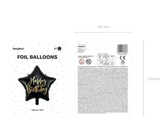 Happy Birthday Ster Folie Ballon Zwart 40 cm - Ballonnenshop.nl