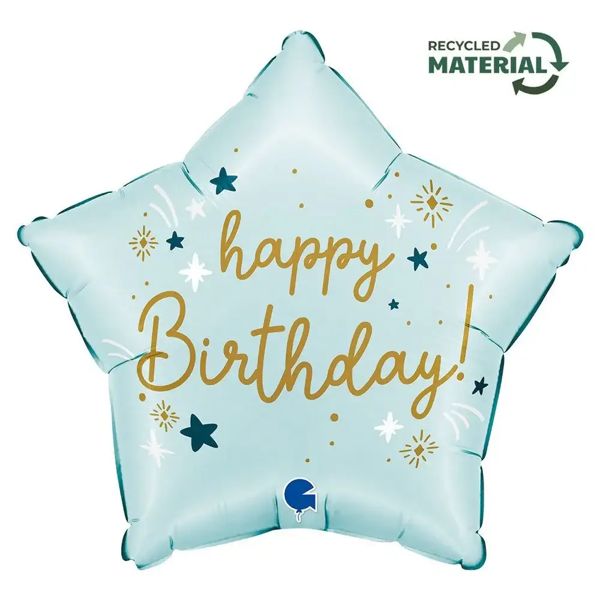 Happy Birthday Ster Helium Ballon Licht Blauw - Gevuld Met Helium - 45 cm - Ballonnenshop.nl