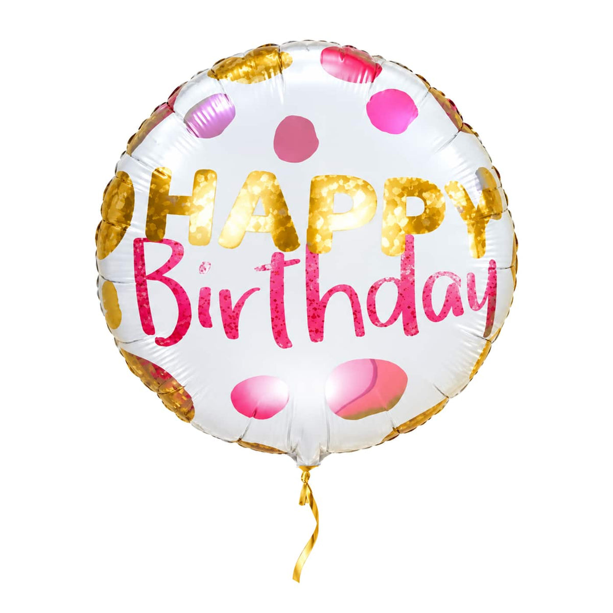 Happy Birthday Stippen Ballon – met helium gevuld, met gouden lint