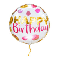 Happy Birthday Stippen Ballon – met helium gevuld, met gouden lint