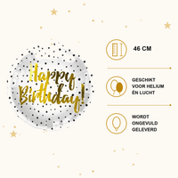 Happy Birthday Stippen Zwart Folie Ballon - 46 cm - Ballonnenshop.nl