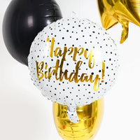 Happy Birthday Stippen Zwart Folie Ballon - 46 cm - Ballonnenshop.nl