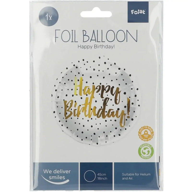 Happy Birthday Stippen Zwart Folie Ballon - 46 cm - Ballonnenshop.nl