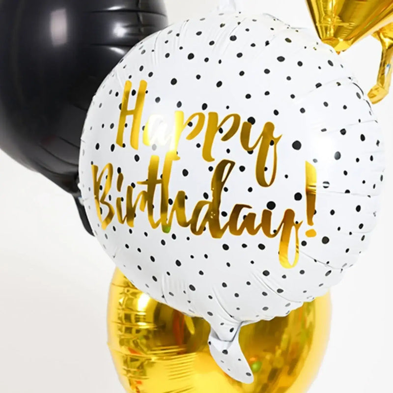 Happy Birthday Stippen Zwart Folie Ballon - 46 cm - Ballonnenshop.nl