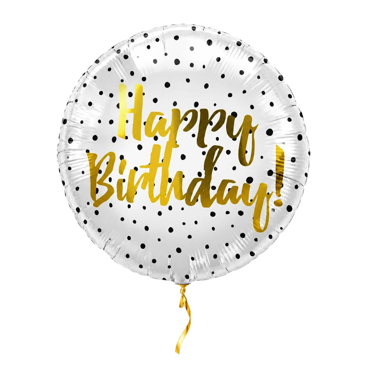 Happy Birthday Stippen Zwart – met helium gevuld, met gouden lint