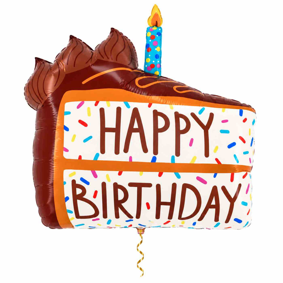 Happy Birthday Taart XL Ballon met dun metallic gouden lint op witte achtergrond – Ballonnenshop.nl