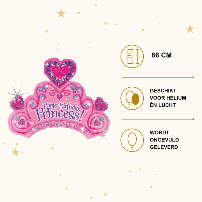 Happy Birthday Tiara Folie Ballon - 86 cm - Ballonnenshop.nl