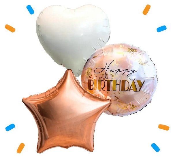 Happy Birthday Trosje Rose Goud/Wit/Marmer - Gevuld Met Helium - 46 cm - Ballonnenshop.nl