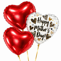Happy Mother's Day Trosje – drie heliumgevulde ballonnen met dunne gouden lintjes op een witte achtergrond