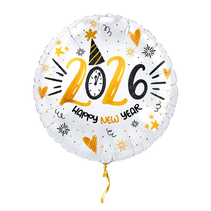 Happy New Year 2026 Helium Ballon – met helium gevuld, met gouden lint