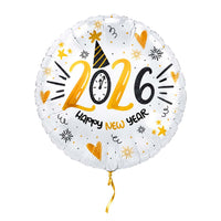 Happy New Year 2026 Helium Ballon – met helium gevuld, met gouden lint