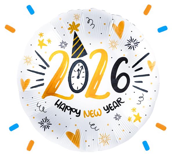 Happy New Year 2026 Helium Ballon - Gevuld Met Helium - 45 cm - Ballonnenshop.nl
