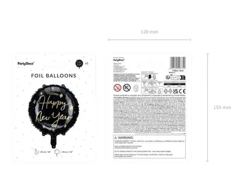 Happy New Year Folie Ballon Zwart 45 cm - Ballonnenshop.nl