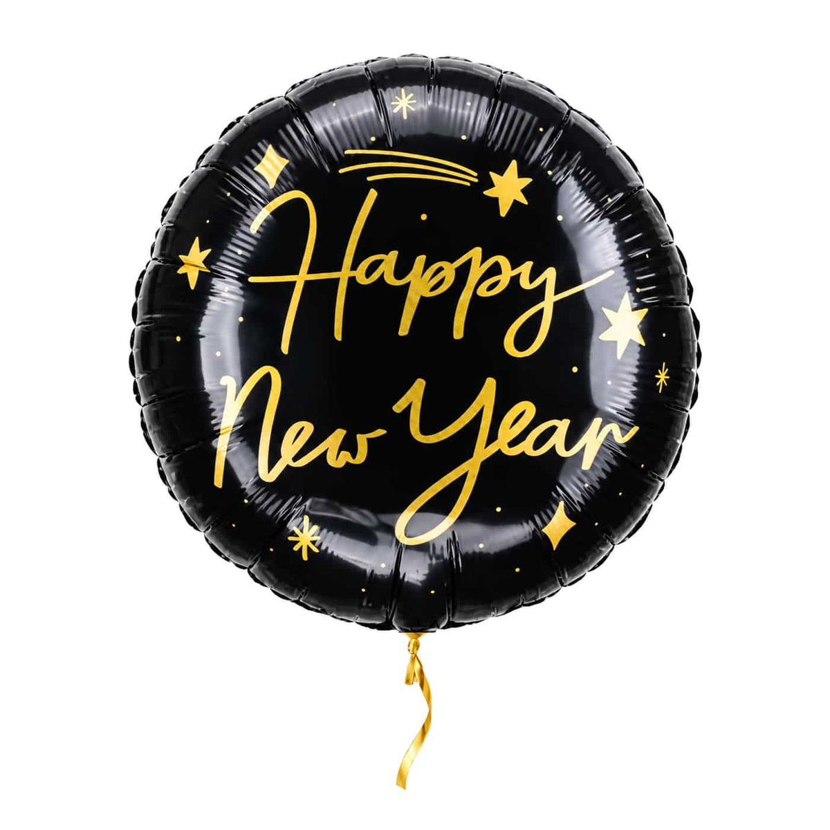 Happy New Year Ballon Zwart – met helium gevuld, met gouden lint