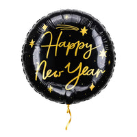 Happy New Year Ballon Zwart – met helium gevuld, met gouden lint