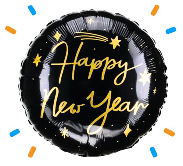 Happy New Year Helium Ballon Zwart - Gevuld Met Helium - 45 cm - Ballonnenshop.nl