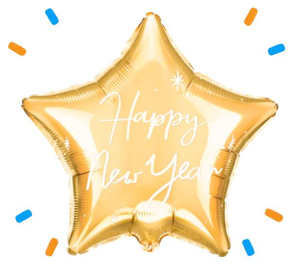 Happy New Year Ster Helium Ballon Goud - Gevuld Met Helium - 45 cm - Ballonnenshop.nl