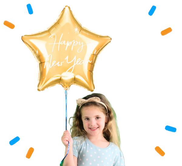 Happy New Year Ster Helium Ballon Goud - Gevuld Met Helium - 45 cm - Ballonnenshop.nl